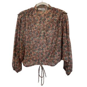 Vintage Applause Rave Reviews Sheer Floral Pearl Button Crop Top Blouse S